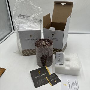 2 Luminara Real-Flame Effect Candles - 5" Gold Glitter & 5" Gold Glitter  NIB